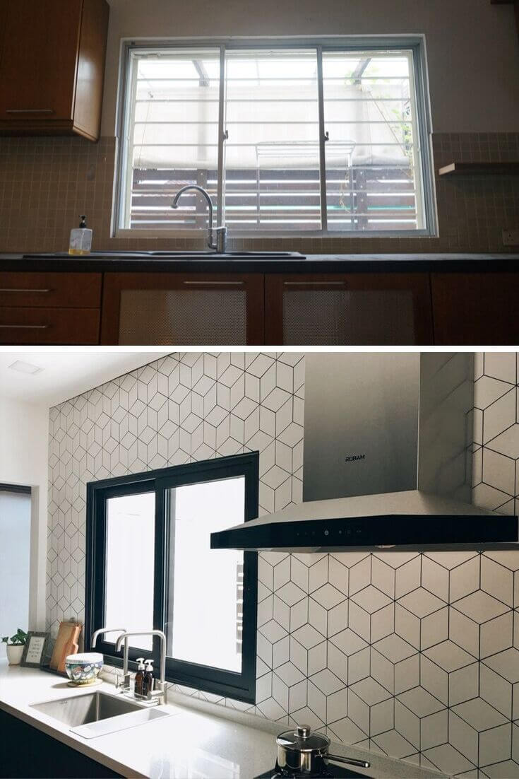 Rhombus tile backsplash